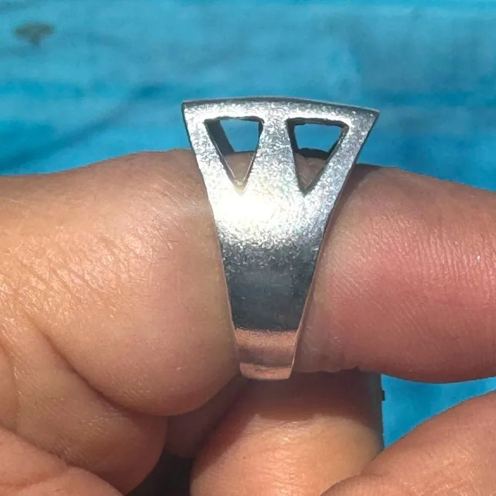 Vintage Sterling Silver Ring With Turquoise Inlay & Geometric Cutouts Size 7 - Picture 3 of 8